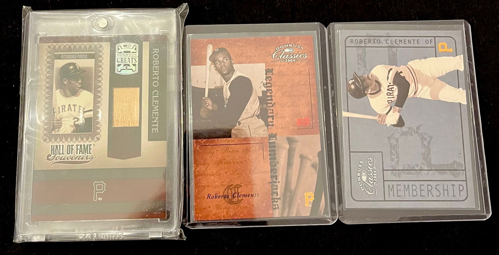 Roberto Clemente (3) Insert Cards Including his HOF Bat Card and 2 Serial Numbered Cards (1 of 3)