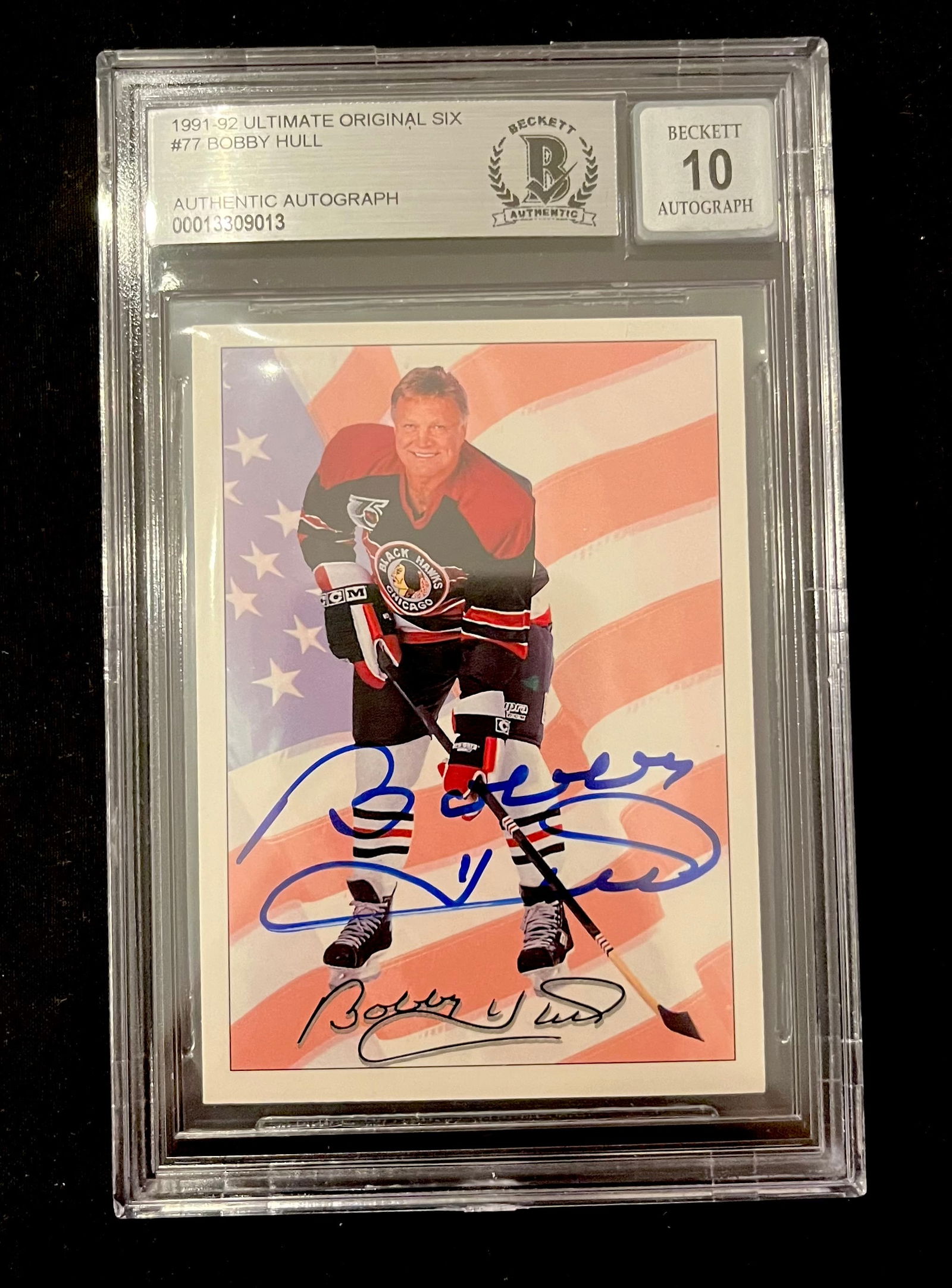 Bobby Hull 1991-92 Ultimate Original Six #77 Authentic Autograph Graded Beckett 10 GEM MINT - RARE: Item: Bobby Hull 1991-92 Ultimate Original Six #77 Authentic Autograph Graded Beckett 10 GEM MINT - RARE Please look at the pictures carefully to determine what you believe the condition of this colle