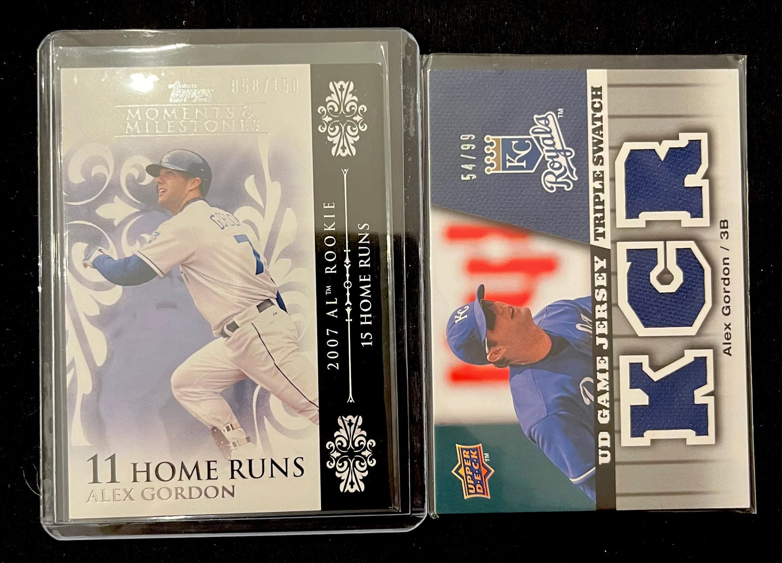 Alex Gordon (2) Insert Cards by Upper Deck and Topps. Both Serial Numbered One if a Game Used Jersey (1 of 3)