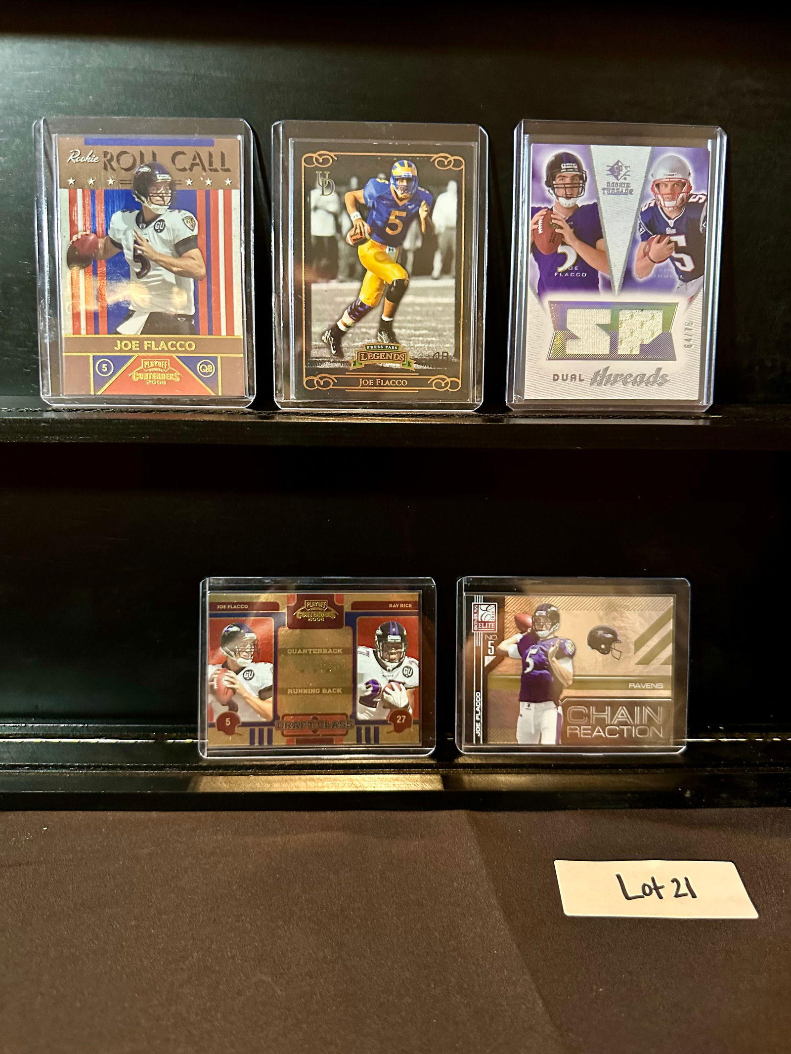 Joe Flacco (5) Football Insert Card and Short Print Lot from 1990s - Baltimore Ravens - Serial (1 of 6)