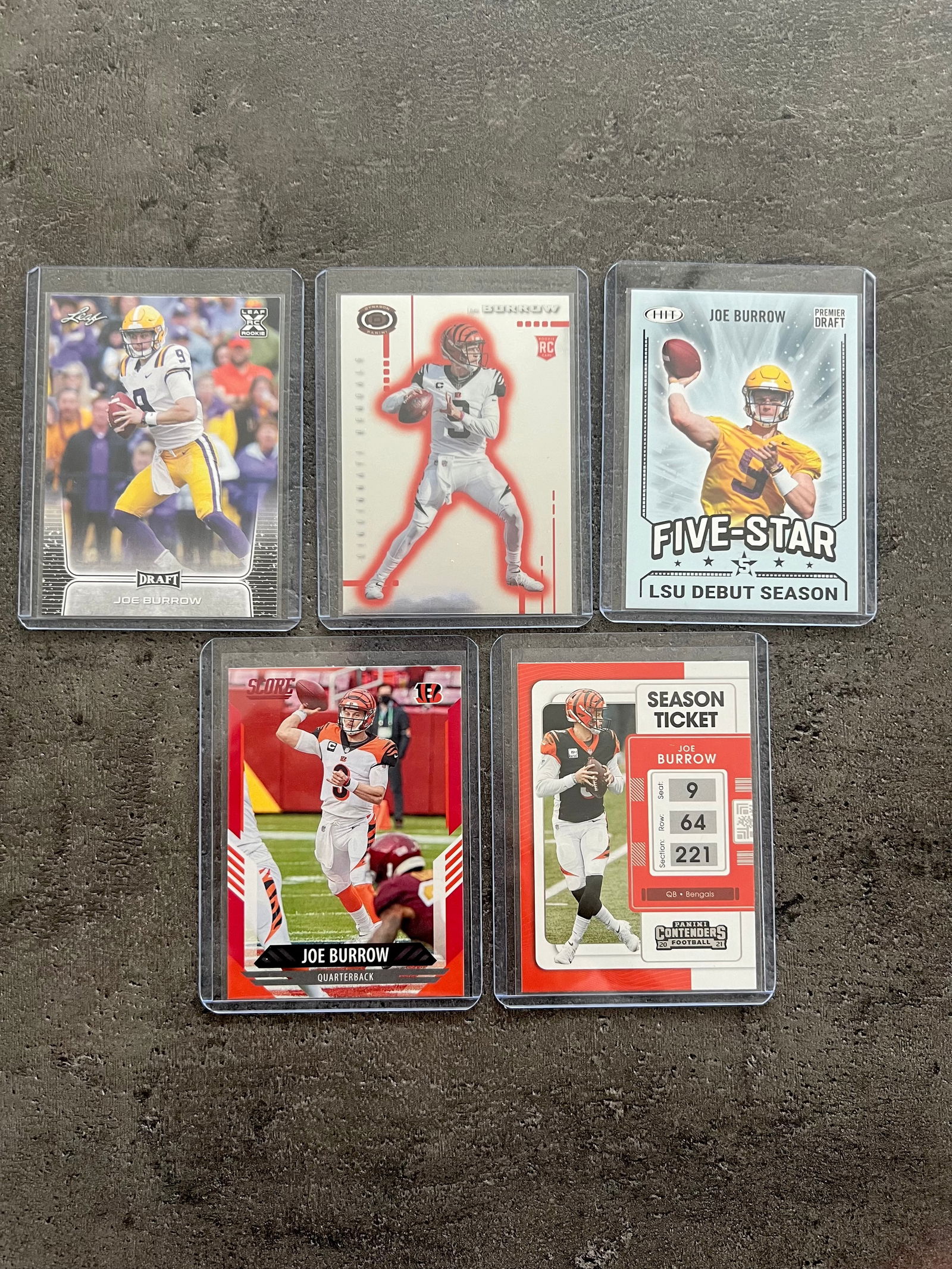 Joe Burrow (5) Rookie Card Football Card Lot Including Inserts (1 of 2)