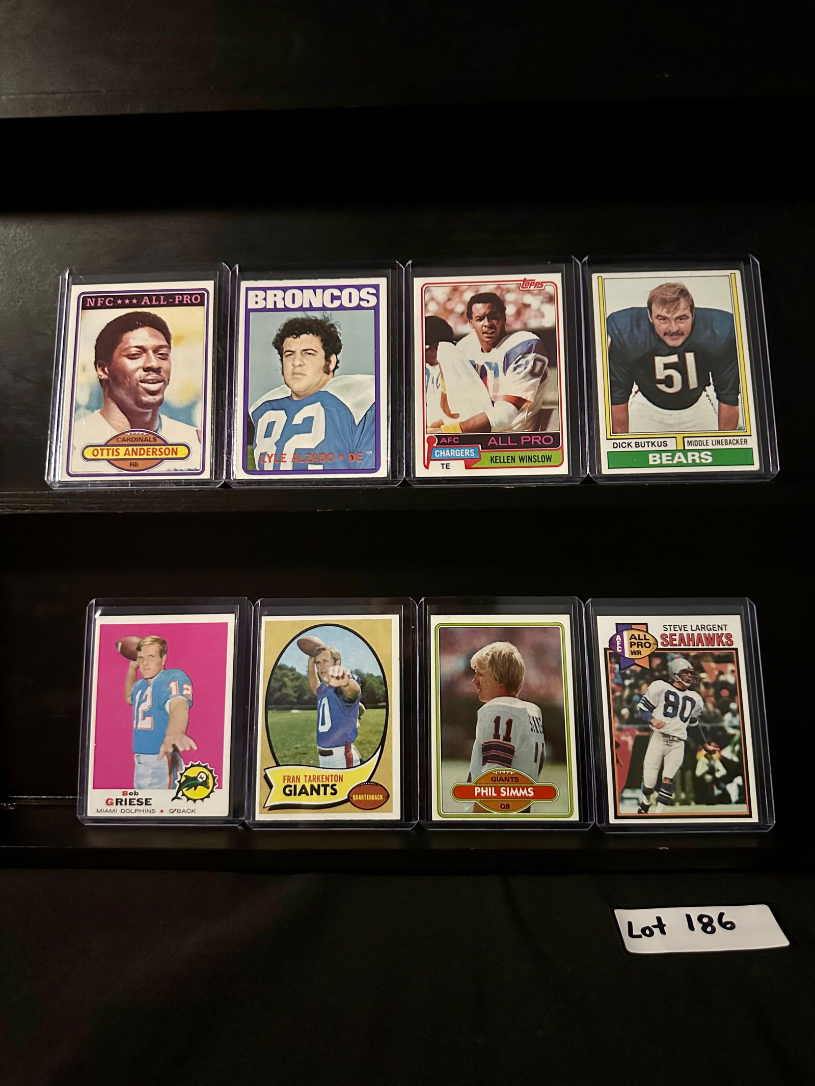 Vintage Football Card Lot of (8) Total Cards Including Phil Simms / Steve Largent / Bob Griese (1 of 2)