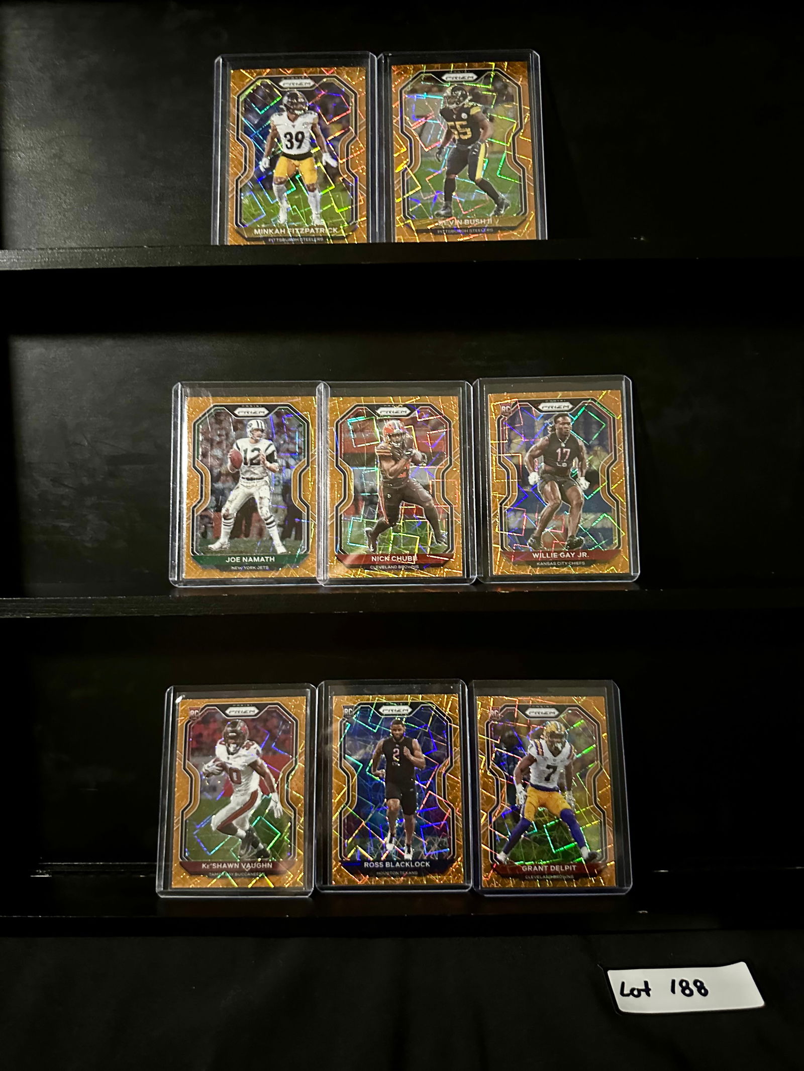 Modern Football Card Insert Prizm Lot (8) Total Cards Including Joe Namath / Nick Chubb / Rookies (1 of 6)