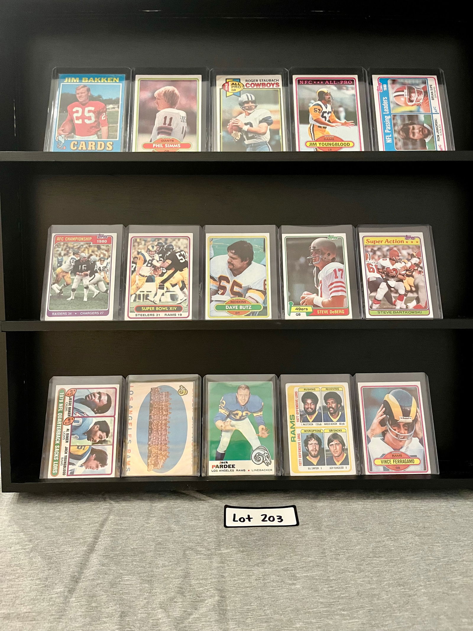 Vintage Football Card Lot of (15) Total Cards Including Phil Simms / Roger Staubach / Jim Youngblood (1 of 2)