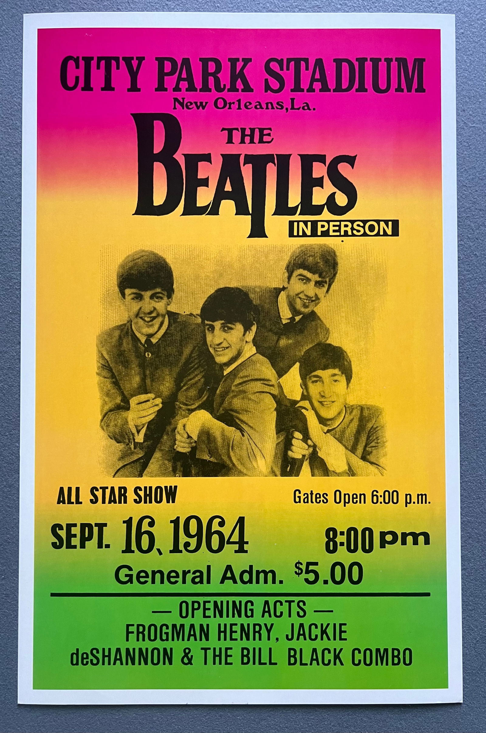 The Beatles City Park Stadium Concert Poster Sept. 16, 1964 - 14" x 22" (1 of 1)