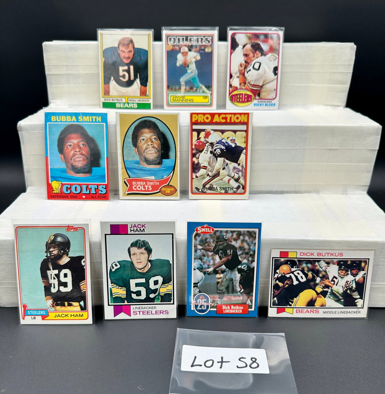Vintage Football Lot (10) Card Lot Dick Butkus, Jack Ham, Bubba Smith, Archie Manning: Item: Vintage Football Lot (10) Card Lot Dick Butkus, Jack Ham, Bubba Smith, Archie Manning Please look at the pictures carefully to determine what you believe the condition of this collectible is. We