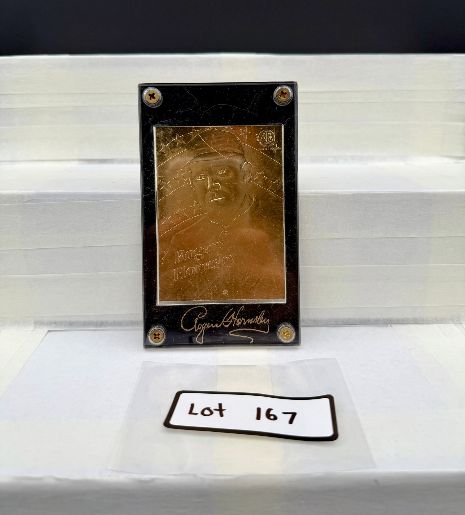 Rogers Hornsby Baseball Card Gold Foil in Case Serial Numbered: Item: Rogers Hornsby Baseball Card Gold Foil in Case Serial Numbered Please look at the pictures carefully to determine what you believe the condition of this collectible is. We are not professional a