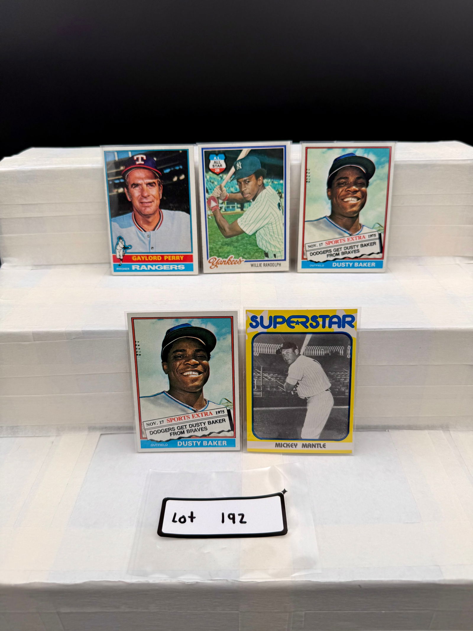 Vintage Baseball Card Lot (5) Card Total Including Mickey Mantle, Dusty Baker, Gaylord Perry (1 of 3)
