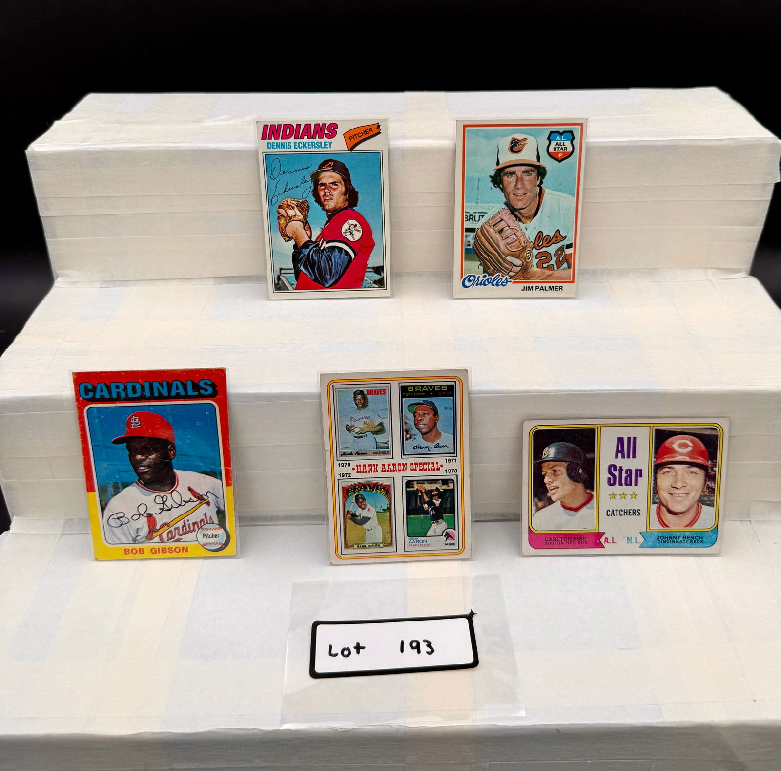 Vintage Baseball Card Lot (5) Card Total Including Bob Gibson, Hank Aaron, Johnny Bench (1 of 3)
