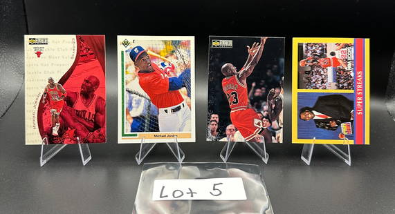 (4) Michael Jordan Basketball Cards Chicago Bulls - Including Baseball Rookie Card: Item: (4) Michael Jordan Basketball Cards Chicago Bulls - Including Baseball Rookie Card Please look at the pictures carefully to determine what you believe the condition of this collectible is. We ar