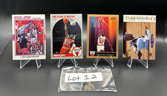 (4) Michael Jordan Basketball Cards Chicago Bulls - Including Baseball Rookie and Insert Card: Item: (4) Michael Jordan Basketball Cards Chicago Bulls - Including Baseball Rookie and Insert Card Please look at the pictures carefully to determine what you believe the condition of this