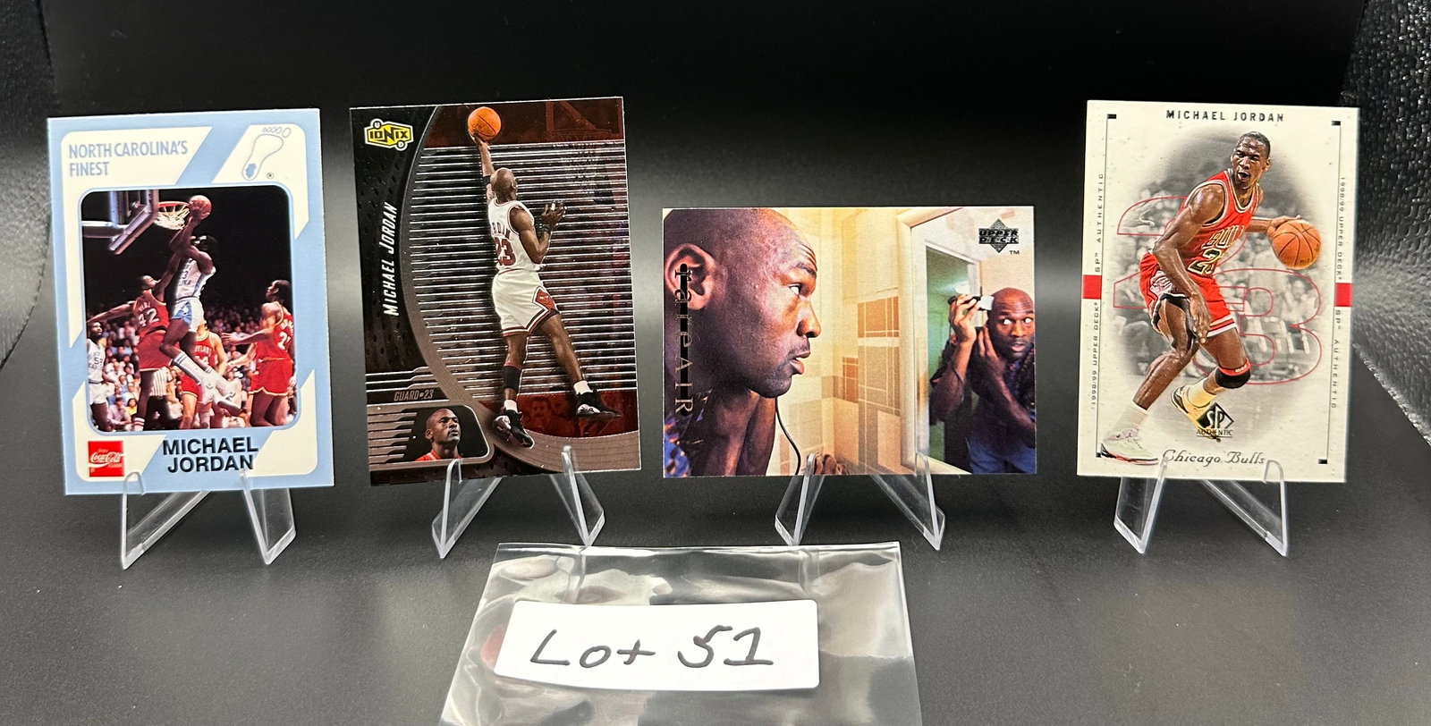 (4) Michael Jordan Basketball Cards Chicago Bulls - College Card: Item: (4) Michael Jordan Basketball Cards Chicago Bulls - College Card Please look at the pictures carefully to determine what you believe the condition of this collectible is. We are not professional