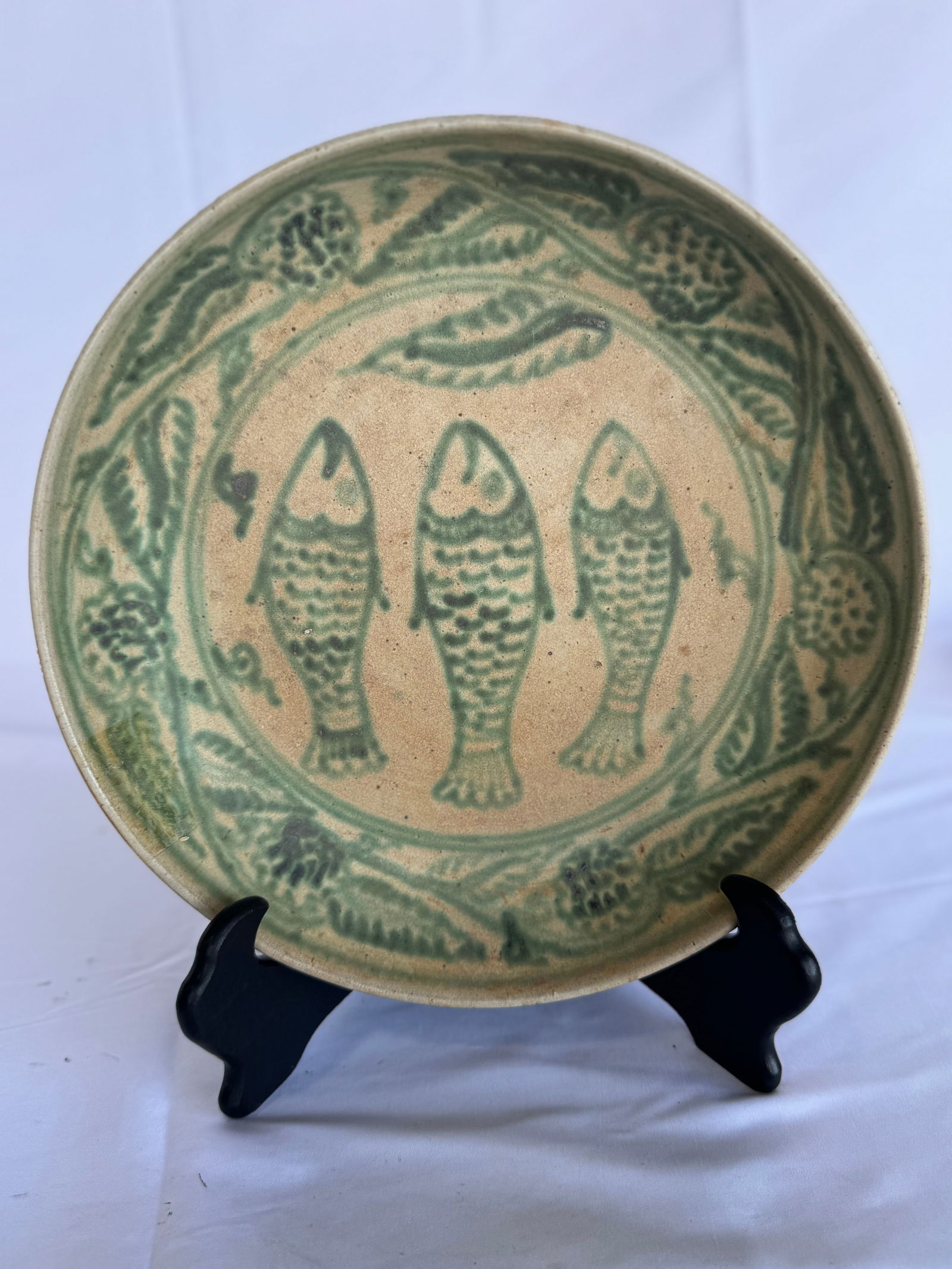 Burmese Green Decorated Stoneware Dish 15th Century (4646) (1 of 6)