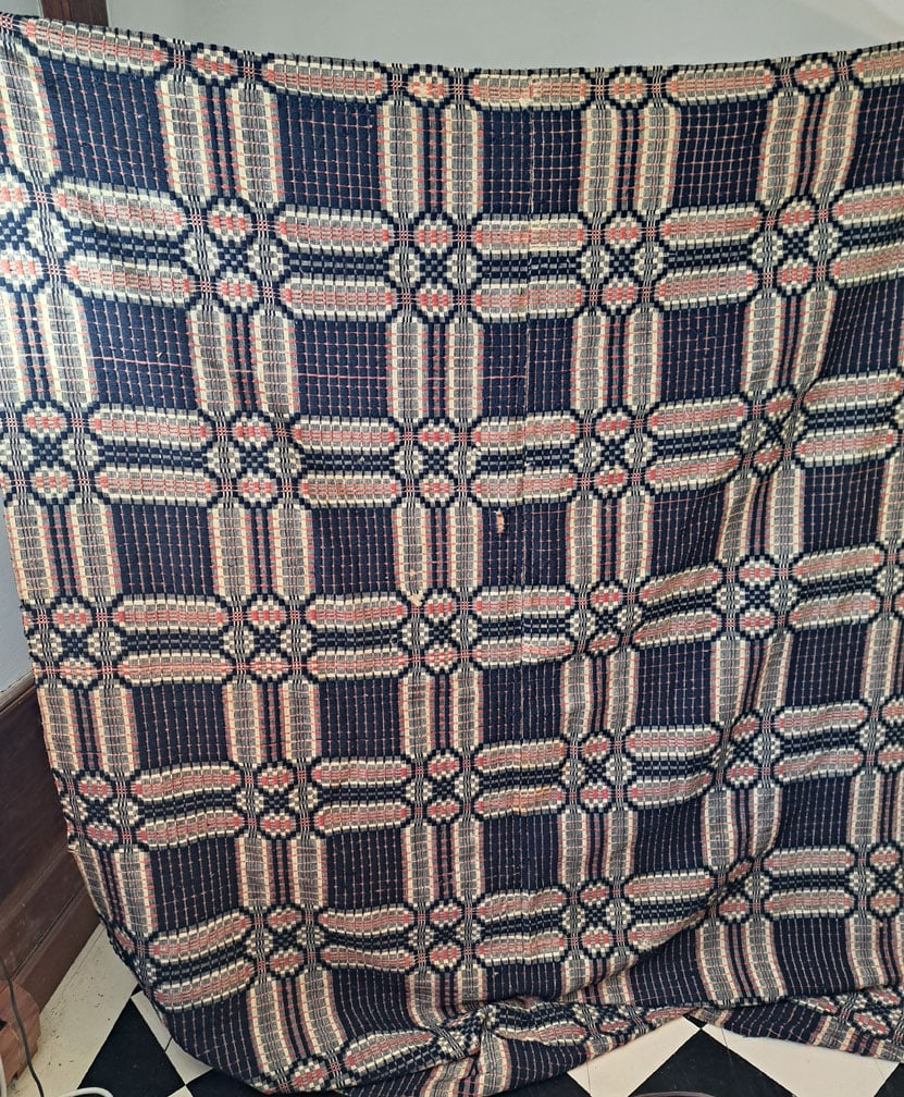 Three color woven coverlet. (1 of 4)