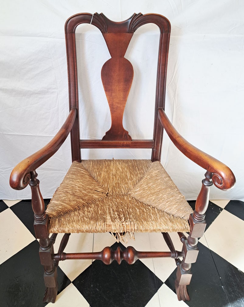 Queen Ann Spanish foot arm chair. (1 of 6)