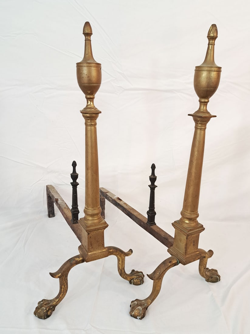 Pair of tall brass Chippendale andirons (1 of 5)