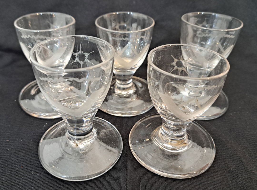 Lot of 5 Etched Free Mason stemware (1 of 5)