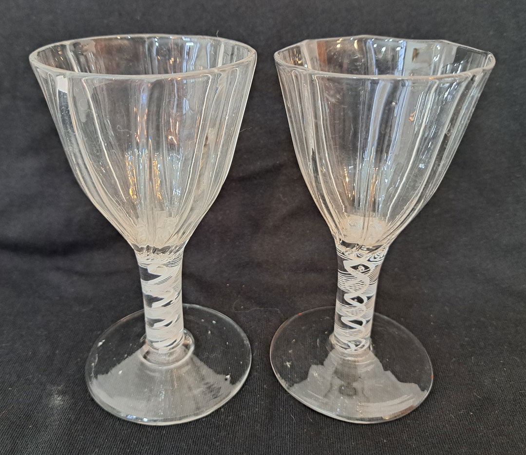 Pair of opaque twist stemware: 5" Tall. 2 1/2" Diameter foot