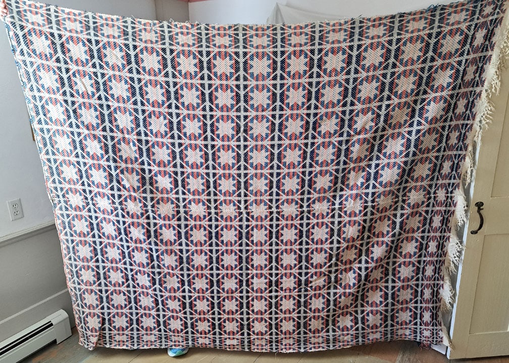 3 color woven coverlet with stars (1 of 4)