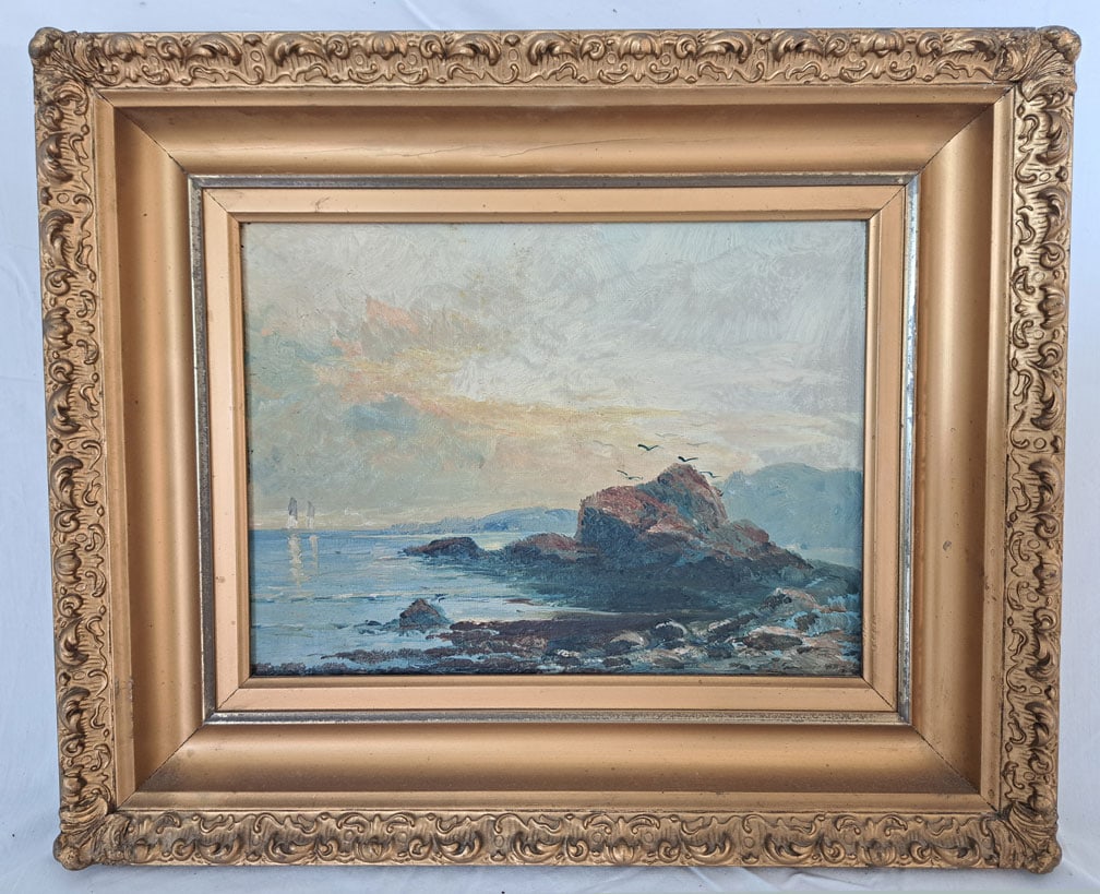 OOC Seascape. Penciled on Stretcher; "Reginald Perry Around 1900- 1905" (1 of 4)