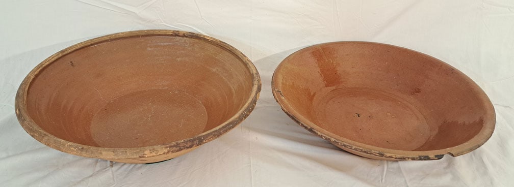 2 Large redware milk bowls. (1 of 5)