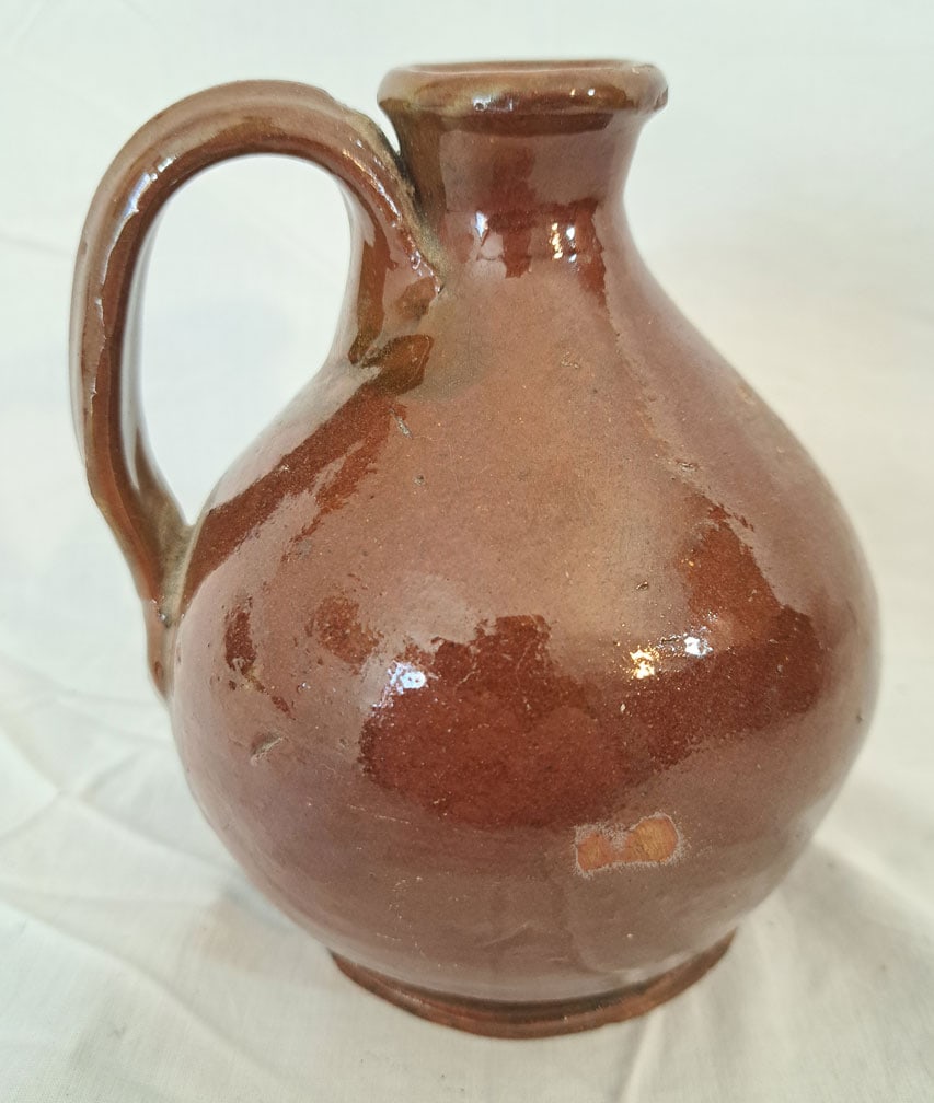 Small Handled Redware Jug. Probably Massachusetts. (1 of 6)