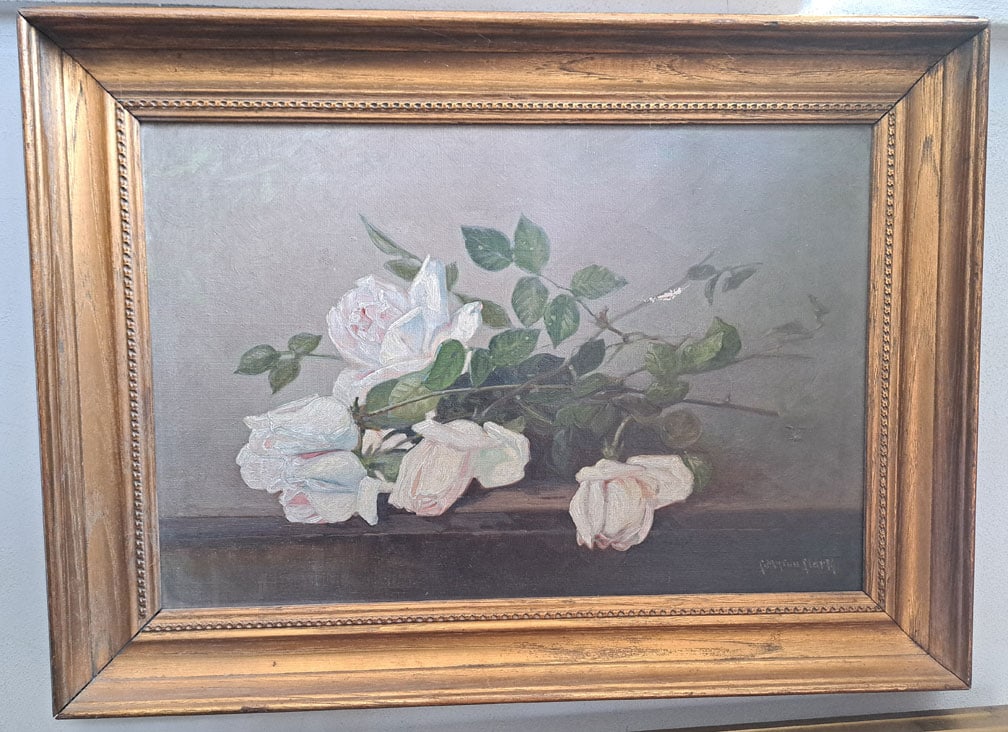 Oil on Canvas of Roses Signed "C. Myron Clark" (1 of 4)