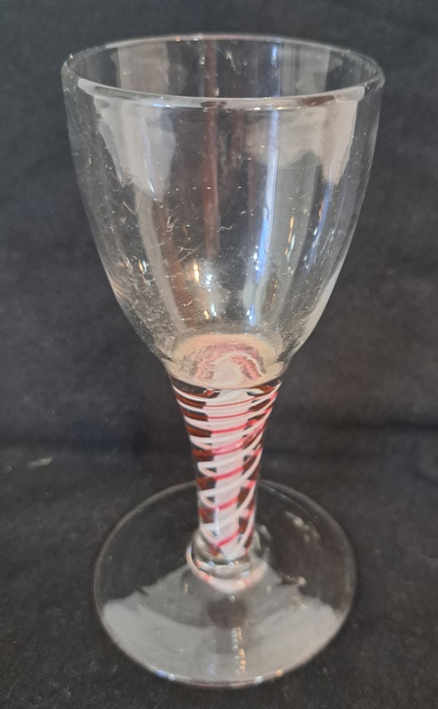 Opaque & Red Twist Wine Glass: 5" Tall X 2 3/4" Foot