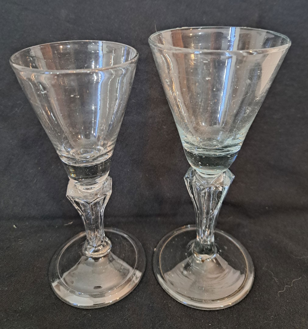 Lot of Two Early Wine Glasses: Largest is 6 1/4" Tall X 2 3/4" Foot