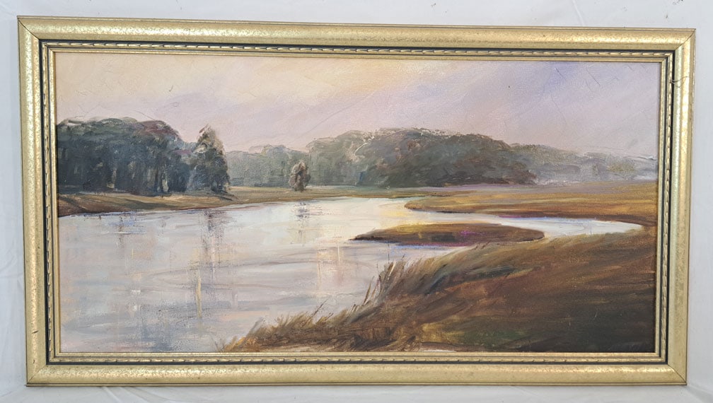 Oil on Canvas by Holly G. Ready from Cape Elizabeth, Maine. Titled "Spurwink Marsh.": 23 3/8" X 11 5/8"