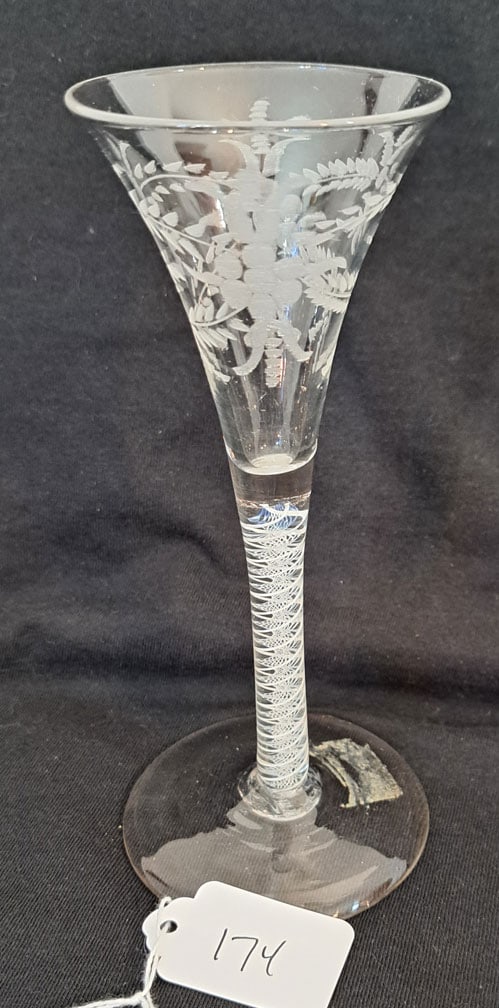 Oqaque twist Wine Glass with Etching: 6 1/2" Tall X 3"foot