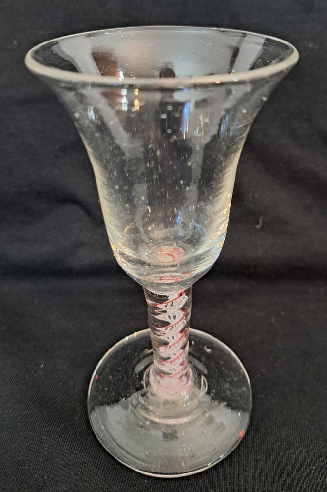 Oqaque and Red twist Wine Glass with Etching: 5 3/8" Tall X 2 5/8"foot