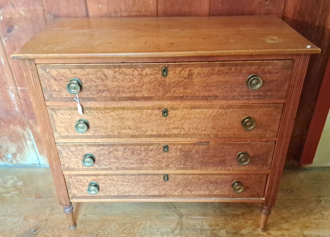 Bird's Eye Maple Four Drawer Chest with Inlay.  Probably from Maine (1 of 5)