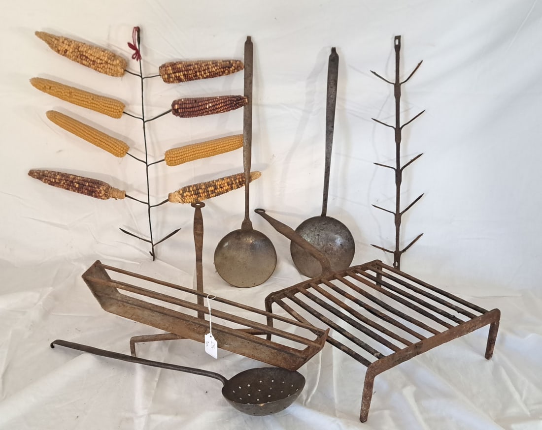 Seven Piece Lot of Wrought Iron Fireplace Tools (1 of 5)