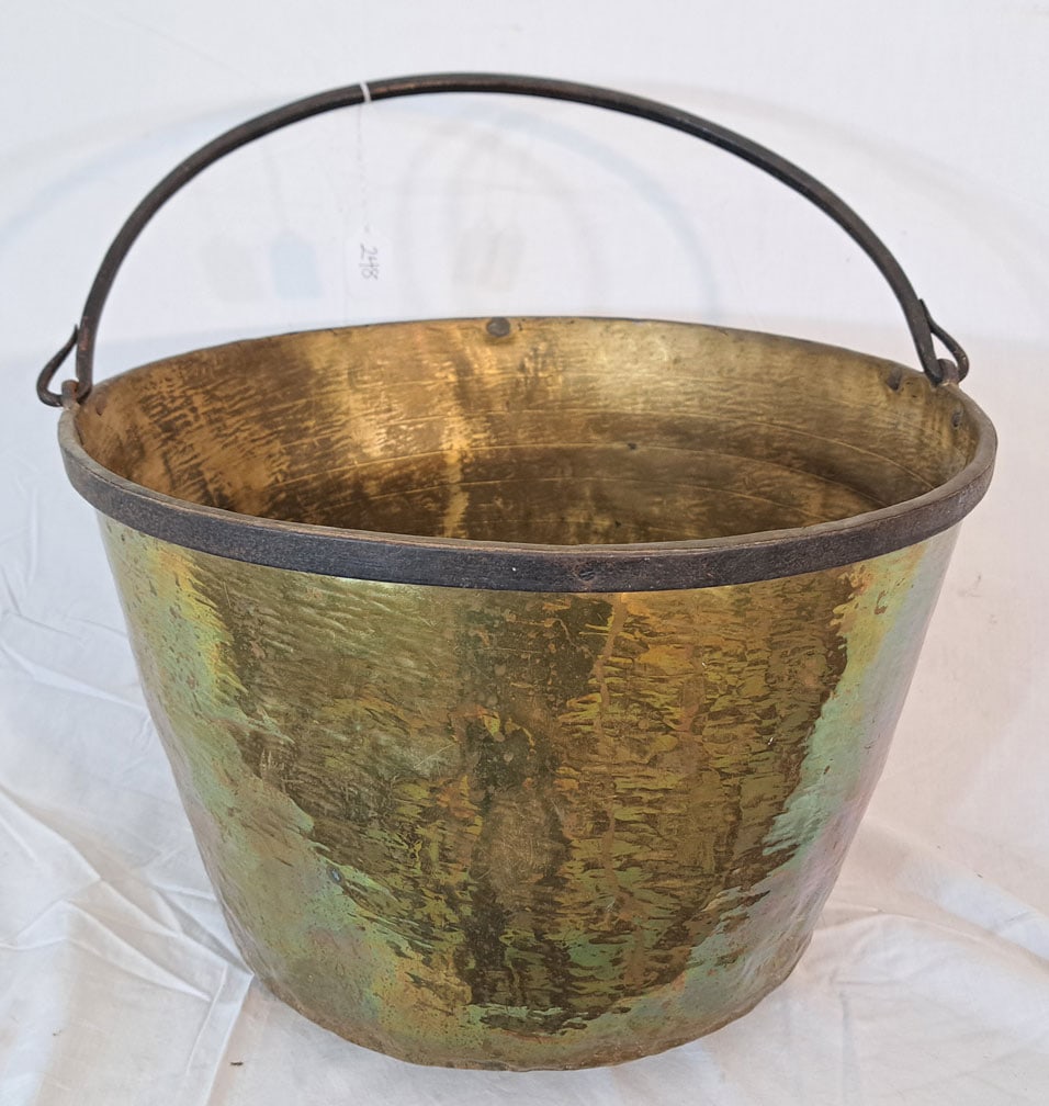 Brass and Wrought Iron Kettle.Signed "HBC": 16 5/8" x 11 1/2" Tall