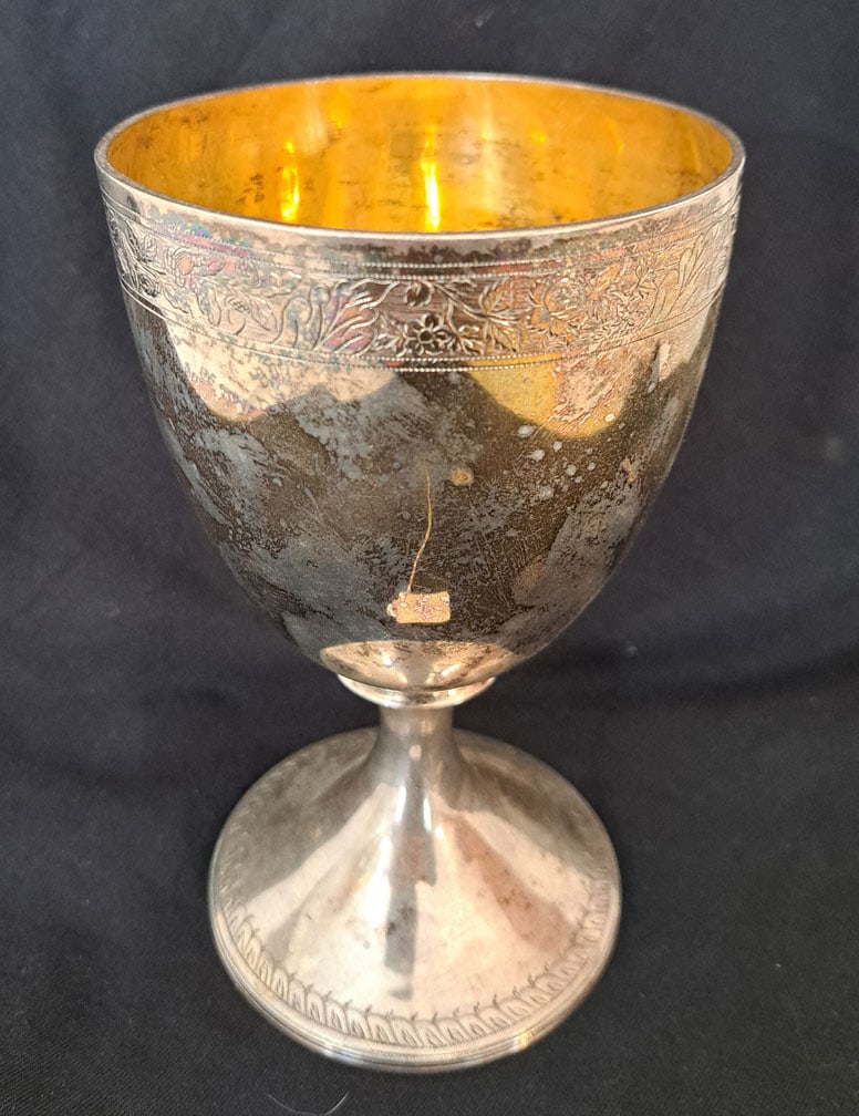 Coin Silver Goblet with Gold Washed Interior.: 7 1/8" Tall X 4 1/4" Diameter. 8.94 ozt