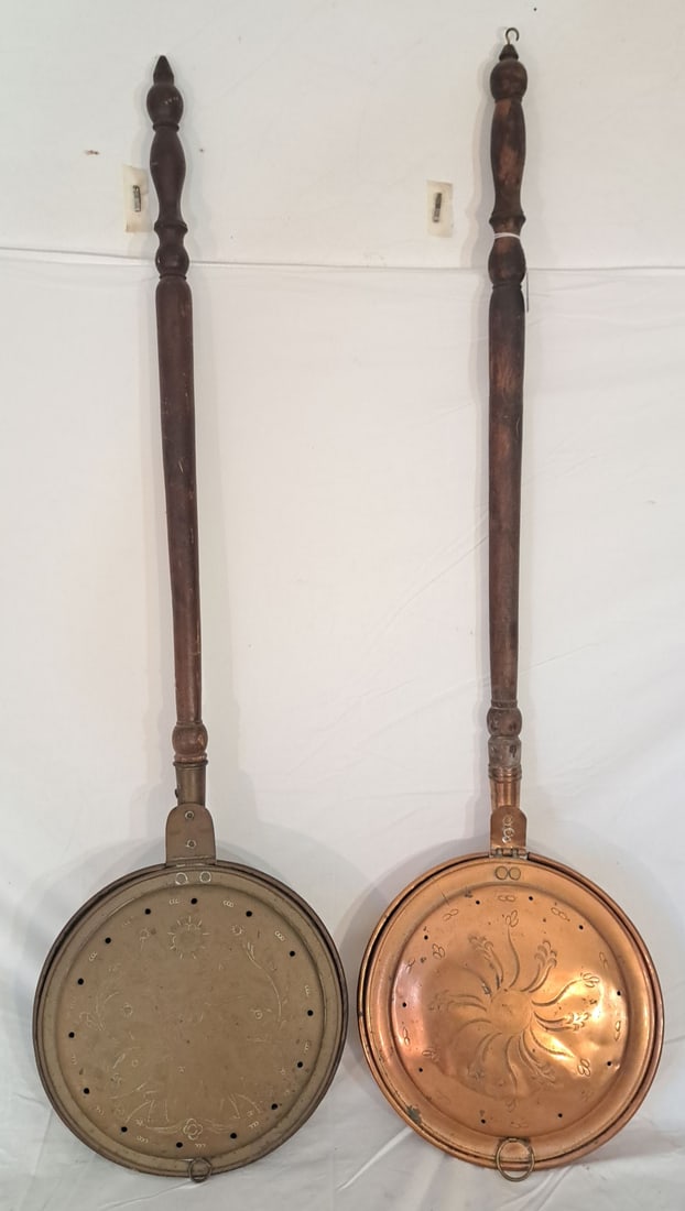 Lot of Two Bedwarmers. Engraved Copper & Brass Pans. (1 of 3)