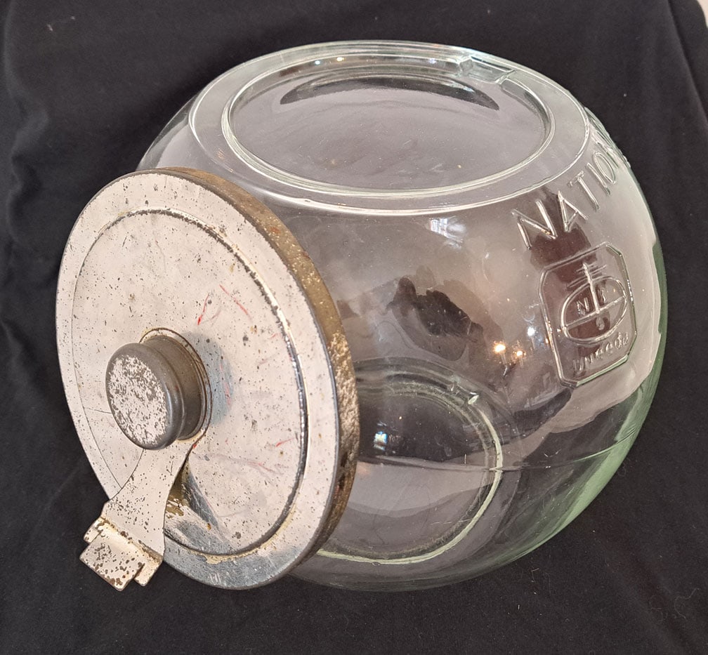 Nabisco Glass Counter Display Jar: 9 1/2" Tall X 10" Wide.