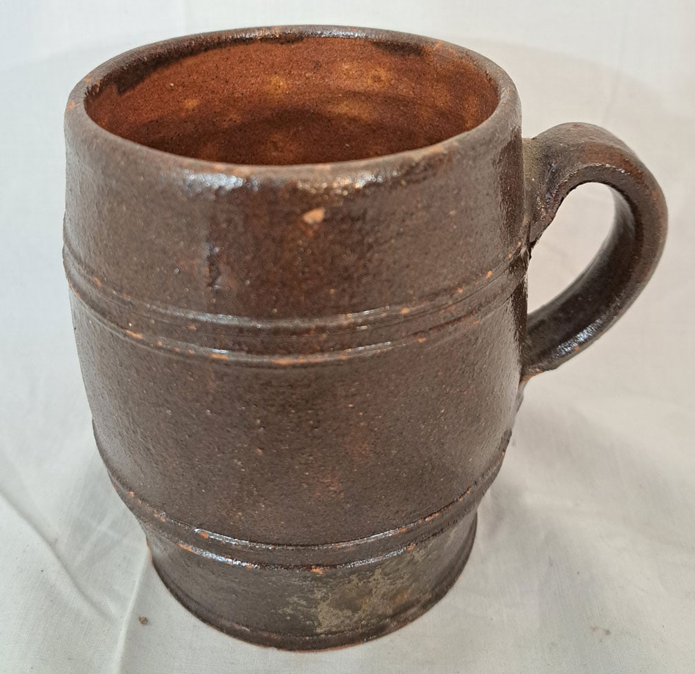 Redware Mug. Probably Concord, NH.: 4 5/8" Tall X 4" Diameter- not inc. handle.