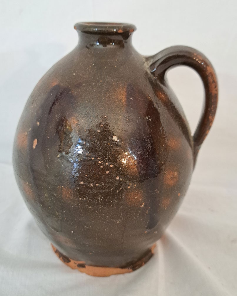 Handled Redware Jug: 6 1/4" Tall X 4 1/2" Wide