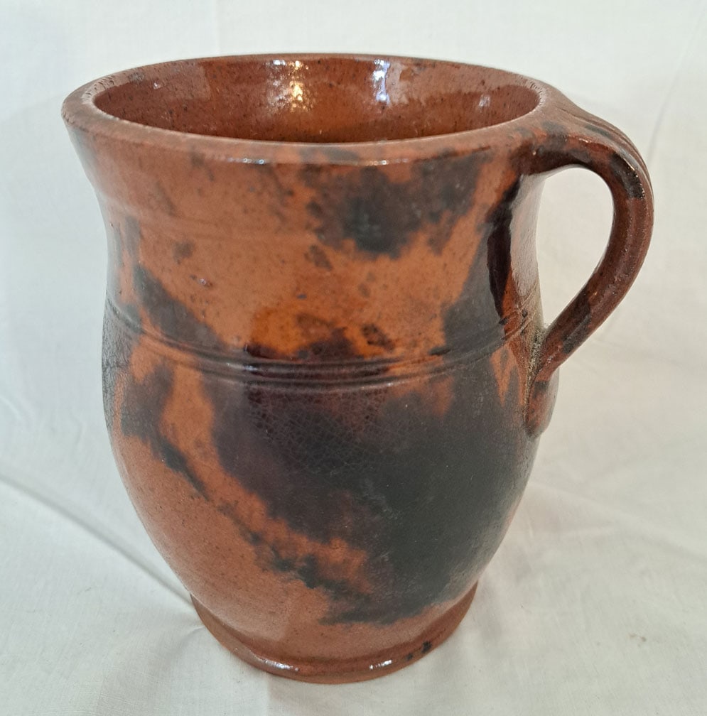 Incised Redware Pitcher.: 5 3/4" Tall X 4 1/2" Wide