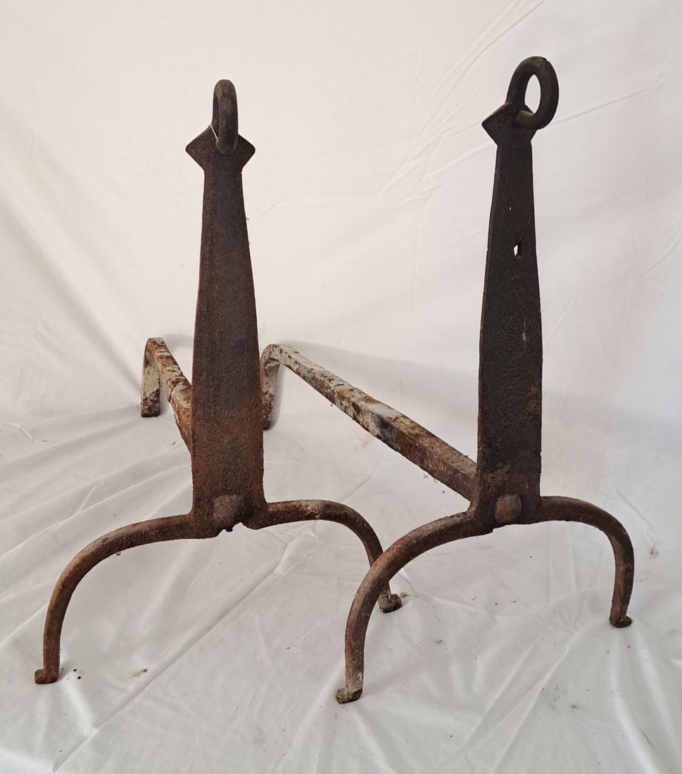 Wrought Iron Andirons: 19" Tall X 22" Deep X 12" Wide.