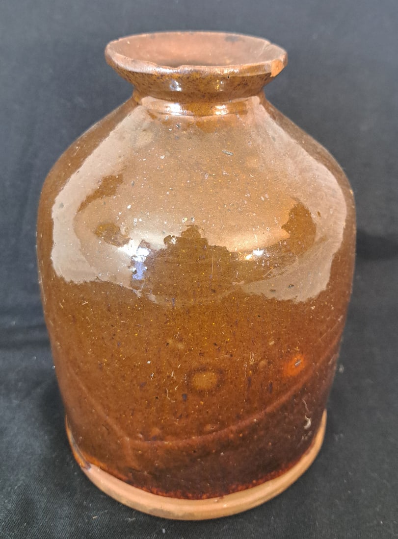 Straight Sided Redware Jar.: 7 1/2" Tall X 5 1/8" base.