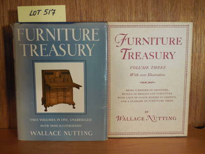 "Furniture Treasury" 3 Volume Book Lot by Wallace Nutting: "Furniture Treasury (Mostly of American Origin)" 3 Volume Book Lot by Wallace Nutting. The Macmillan Company. Copyright 1966.
