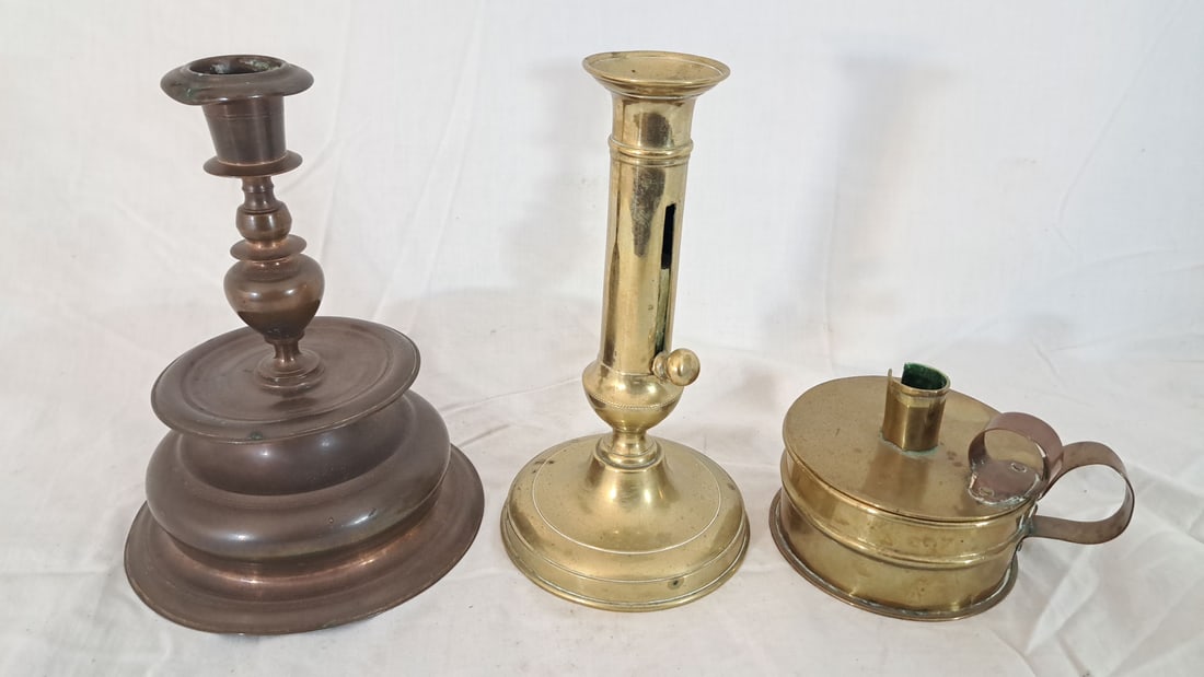 Lot of three Brass and Copper Candlesticks (1 of 3)