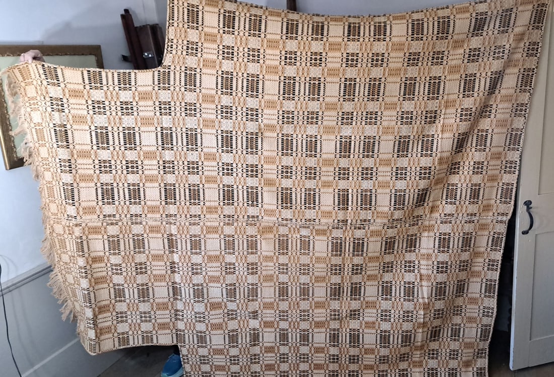 Three Color Woven Coverlet with Four Poster Cut Outs. (1 of 4)