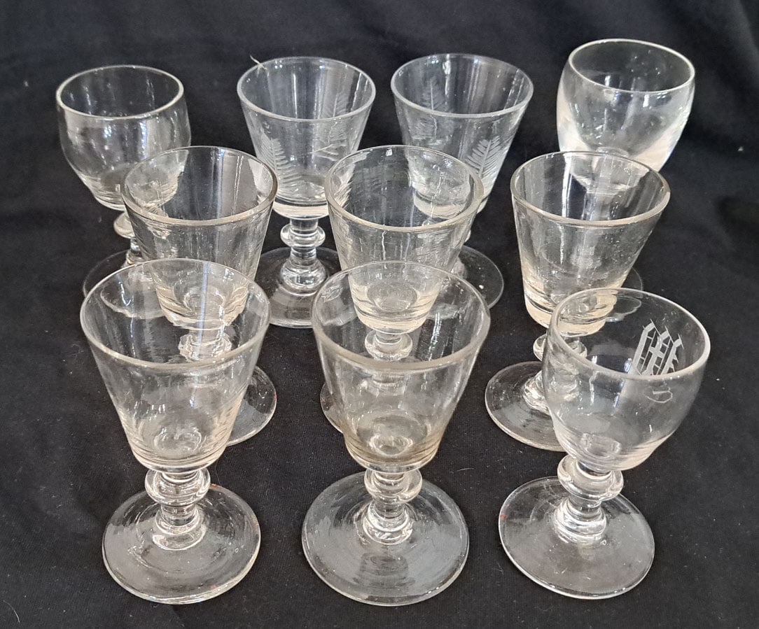 Lot of ten Cordials.: Tallest is 3 5/8"