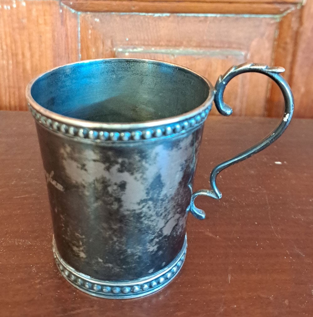 Engraved Coin Silver Handled Cup stampe "J.B. Jones." (1 of 6)
