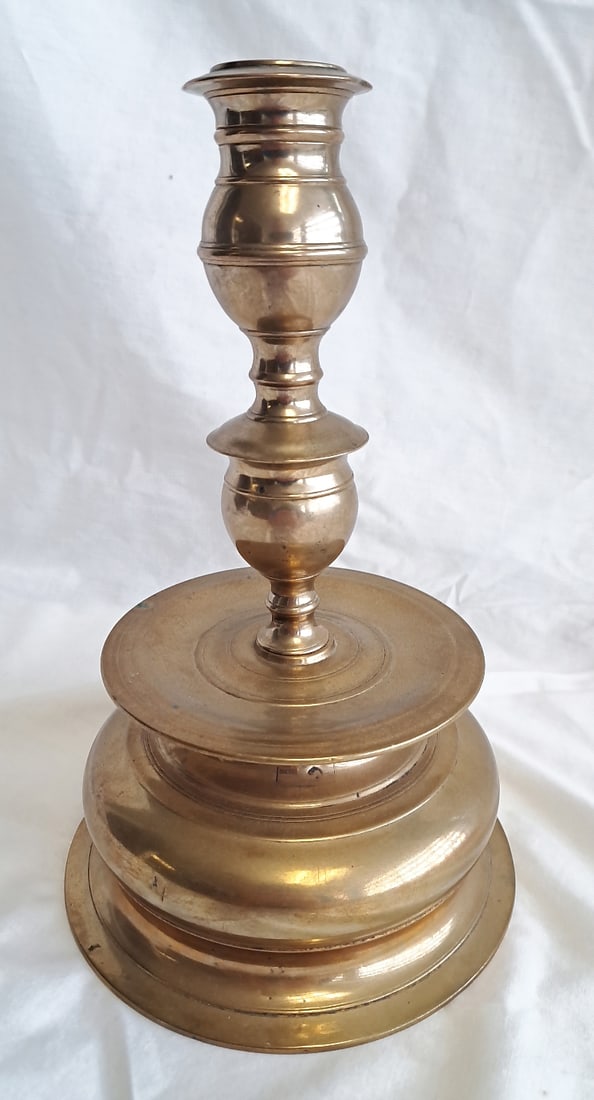 Heavy 17th Century Bell Base Brass Candlestick (1 of 8)