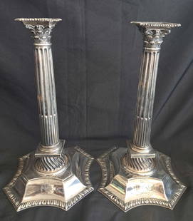 Pair of Fluted Column Coin Silver Candlesticks: Hallmarked 12" tall x 7 1/8" Wide at the Base.